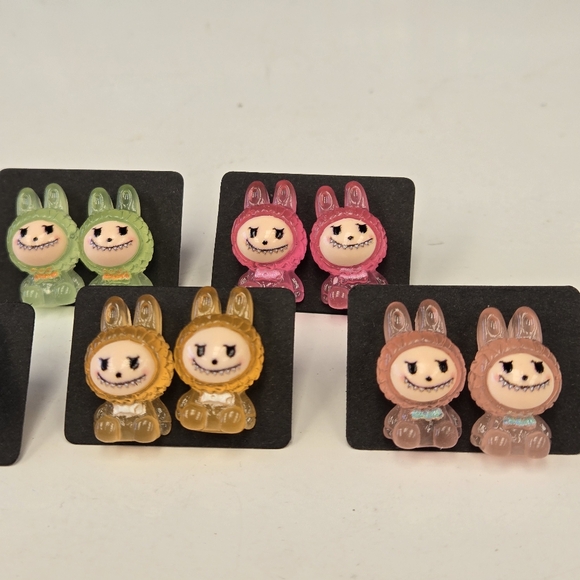 6 Pairs Labubu The Monster Stud Earrings Handmade - Picture 4 of 6